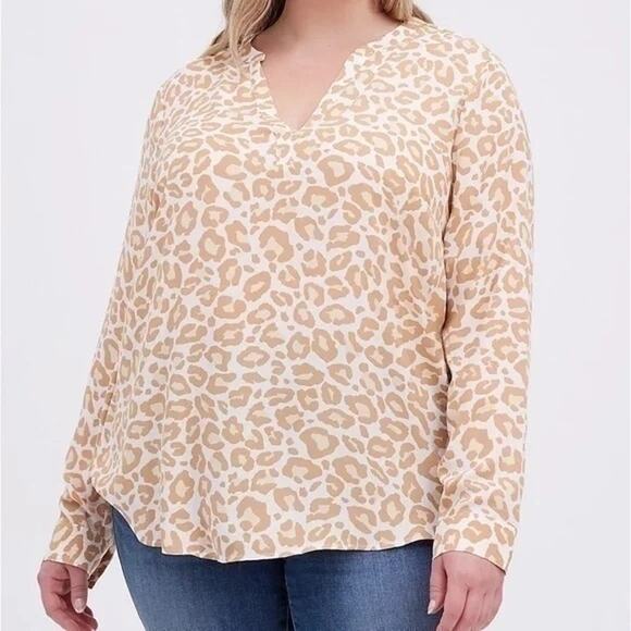 Torrid Georgette Leopard Print Hi-Low Pullover Long Sleeve Blouse Size 3 - Picture 1 of 9